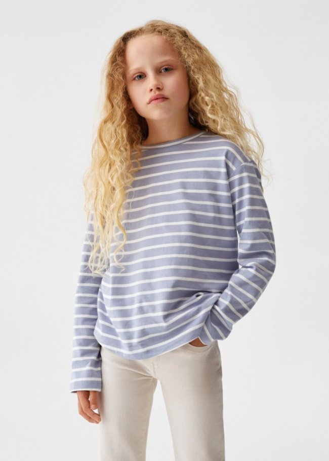 Mango Camiseta manga larga rayas - Azul