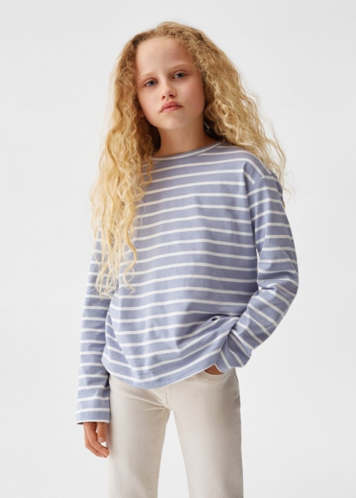 Mango Camiseta manga larga rayas - Azul