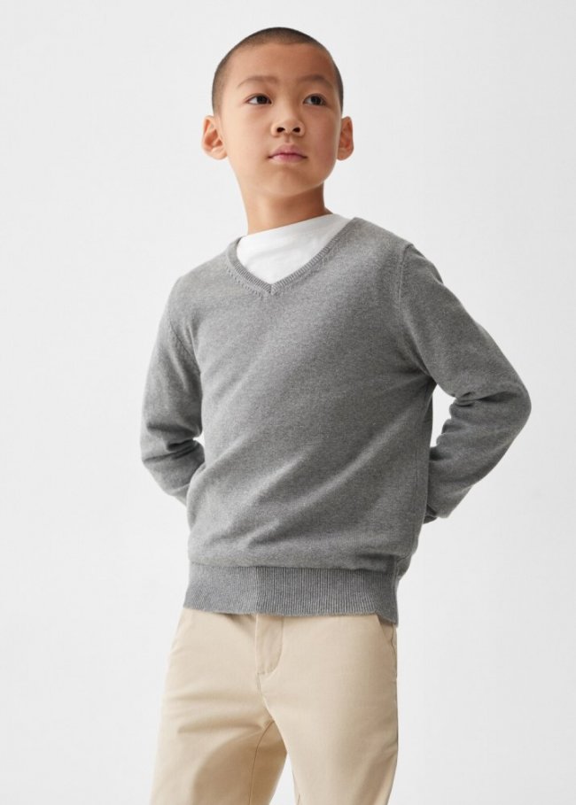 Mango Jersey cuello pico - Gris