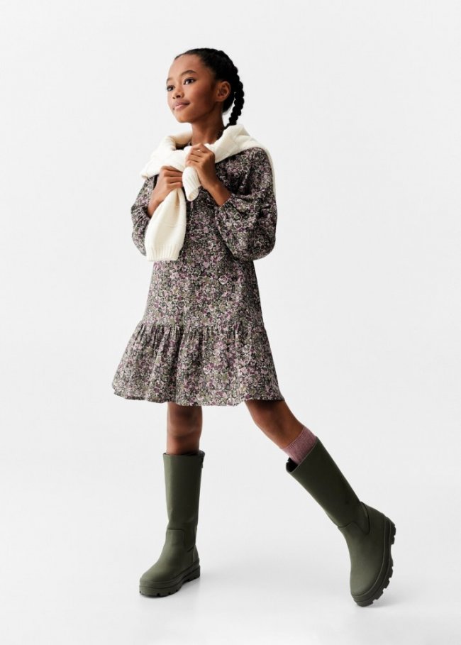 Mango Vestido estampado flores - Khaki