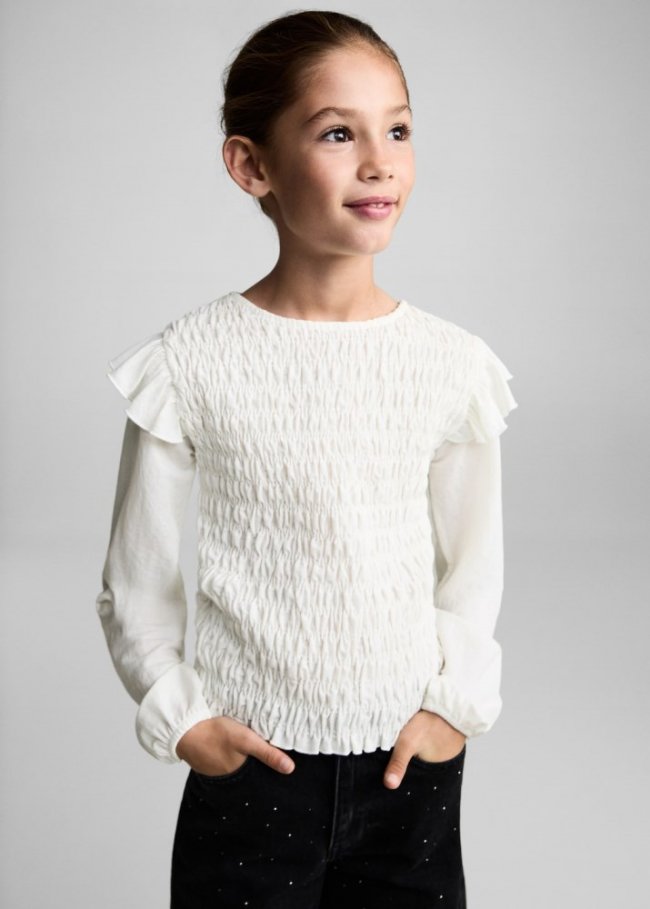 Mango Camiseta fruncida volantes - Blanco roto