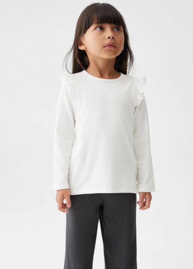Mango Camiseta manga larga volantes - Blanco roto