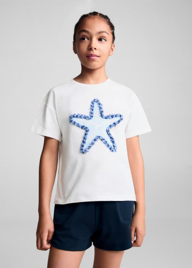 Mango Camiseta estampada estrella - Blanco roto