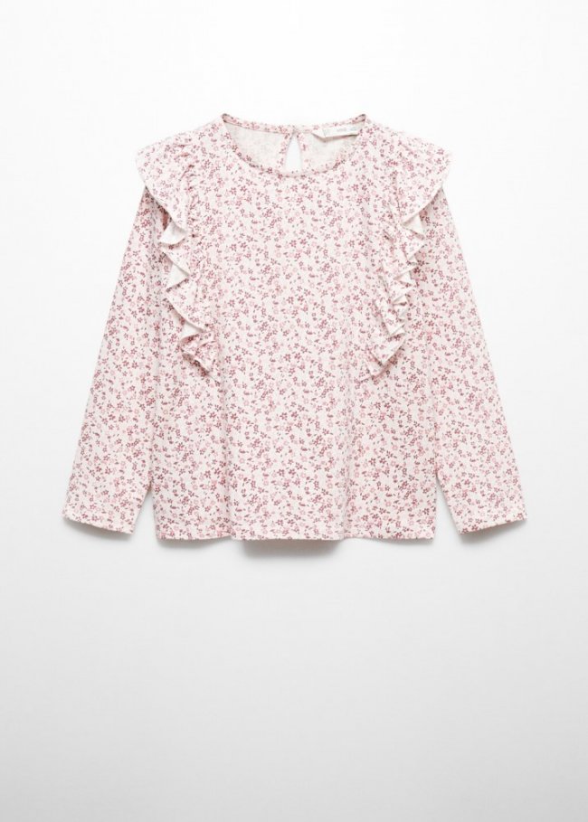 Mango Camiseta manga larga flores - Rosa claro