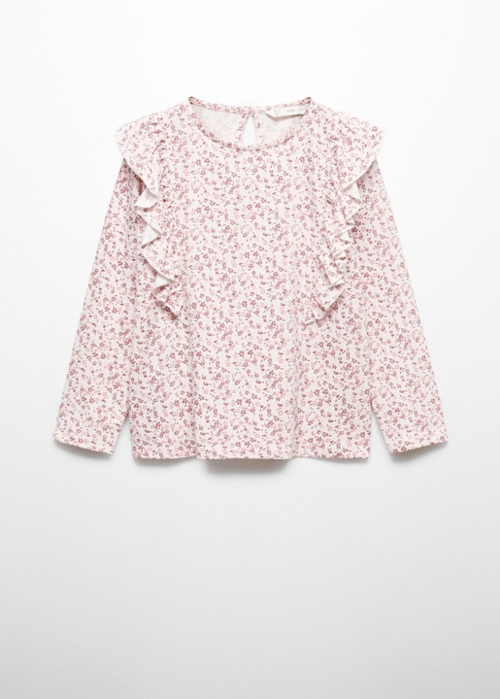 Mango Camiseta manga larga flores - Rosa claro