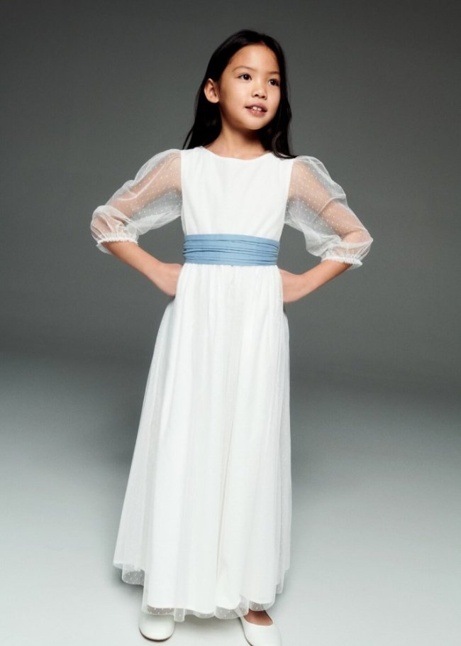 Mango Vestido plumeti lazo - Blanco