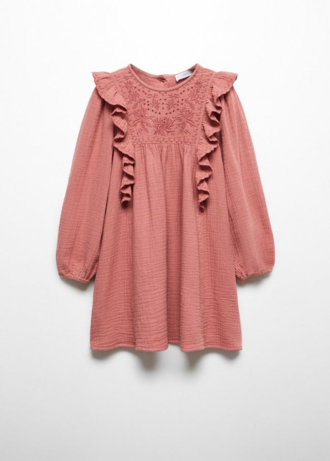 Mango Vestido volantes plisado - Rosa
