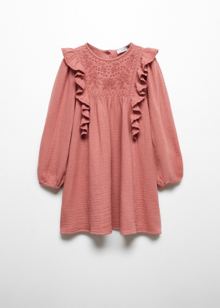 Mango Vestido volantes plisado - Rosa