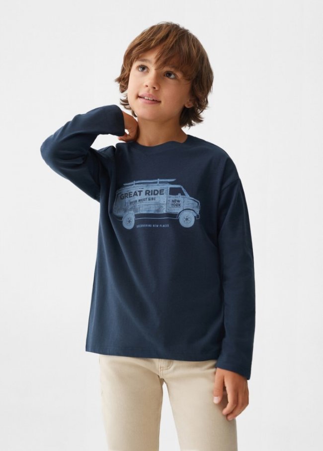 Mango Camiseta manga larga estampada - Azul marino oscuro