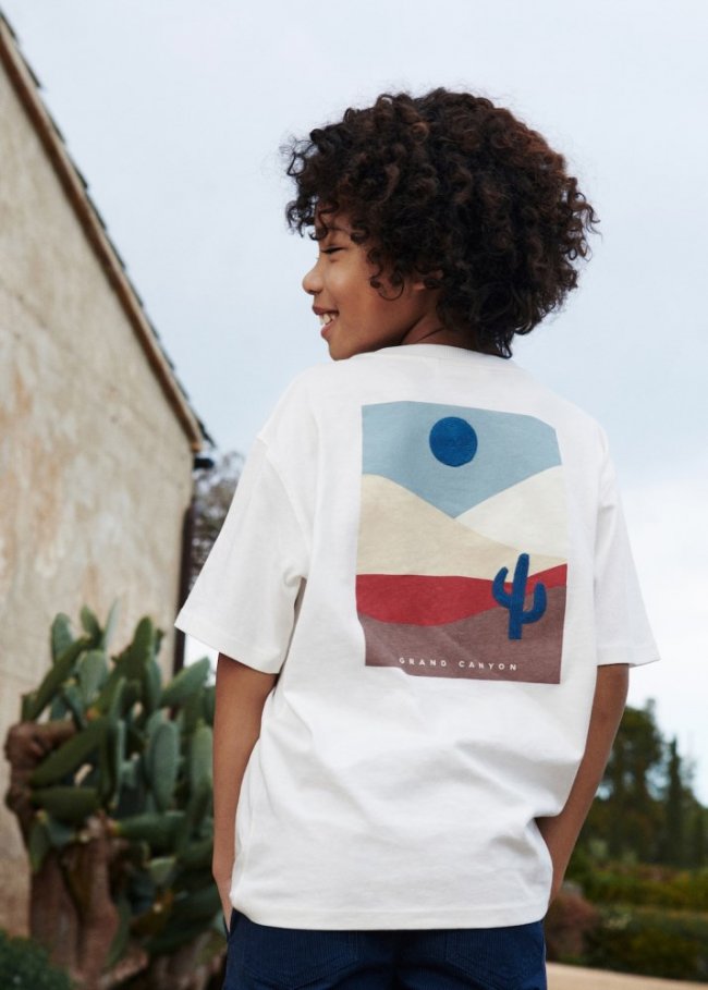 Mango Camiseta estampada manga corta - Blanco roto