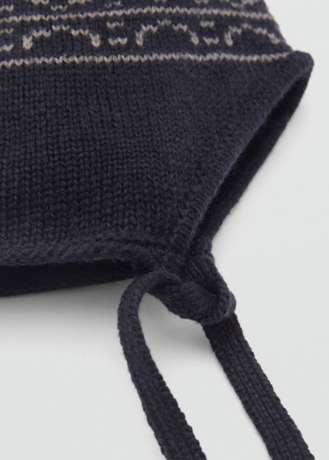 Mango Gorro jacquard pompón - Azul marino oscuro