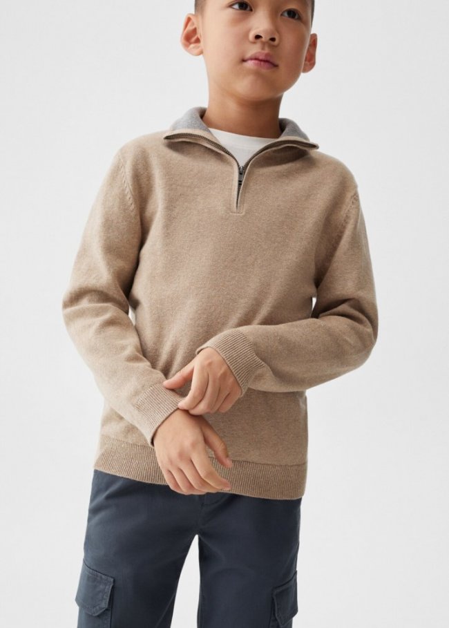 Mango Jersey cuello cremallera - Marrón medio
