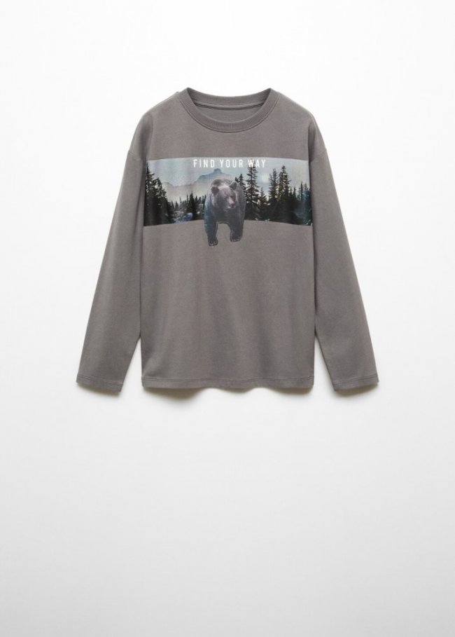Mango Camiseta manga larga estampada - Gris