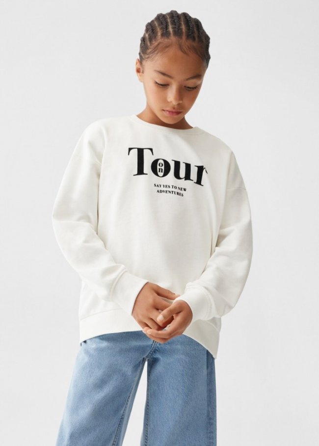 Mango Sudadera algodón estampada - Blanco roto