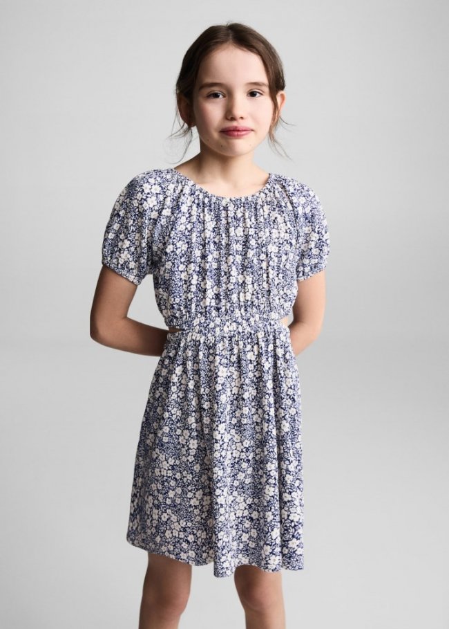 Mango Vestido floral aberturas - Azul marino oscuro