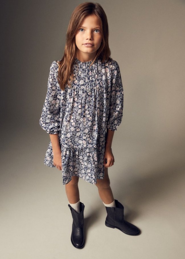 Mango Vestido algodón estampado - Azul marino