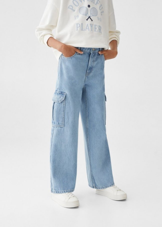 Mango Jeans rectos estilo cargo - Azul medio