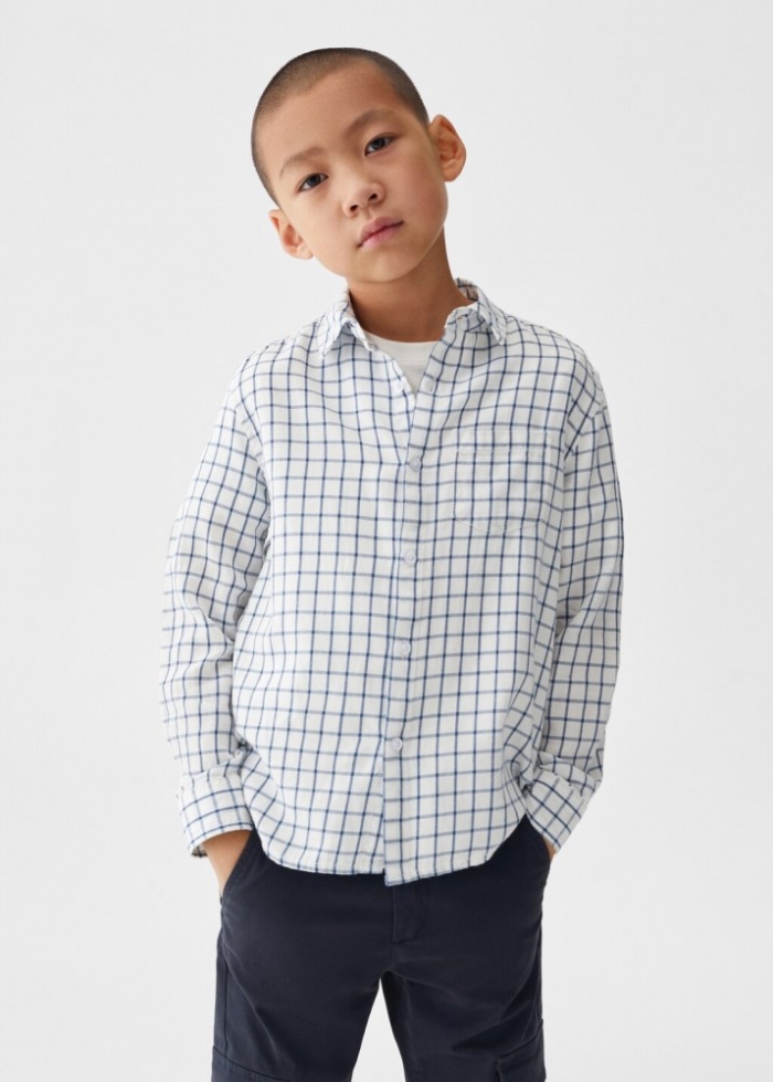 Mango Camisa slim fit algodón cuadros - Blanco