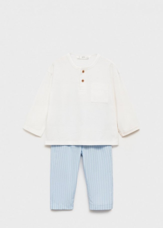 Mango Pijama largo rayas - Azul celeste