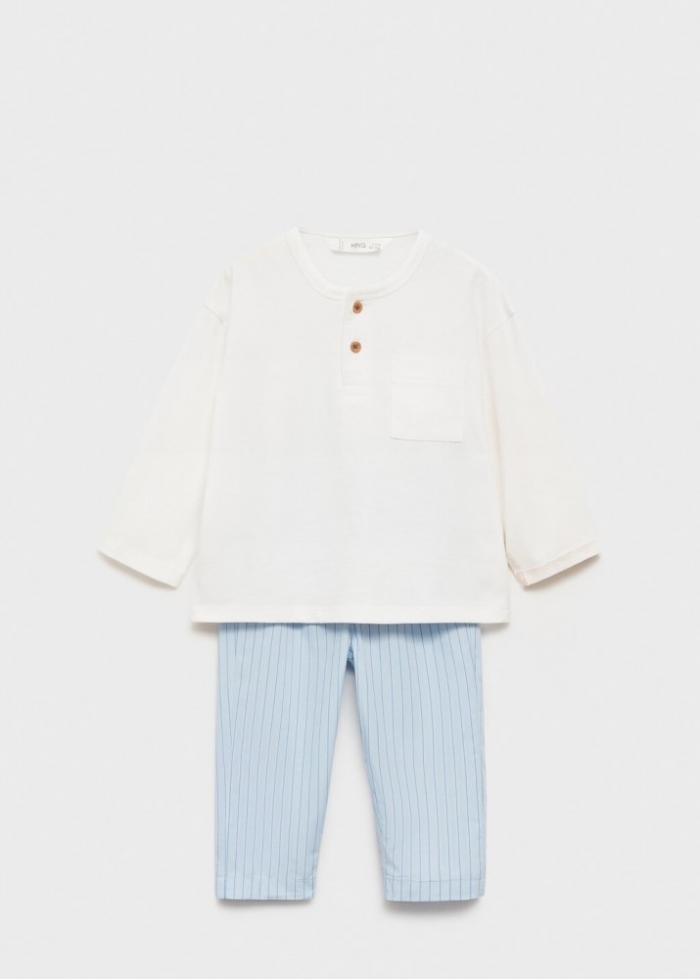 Mango Pijama largo rayas - Azul celeste