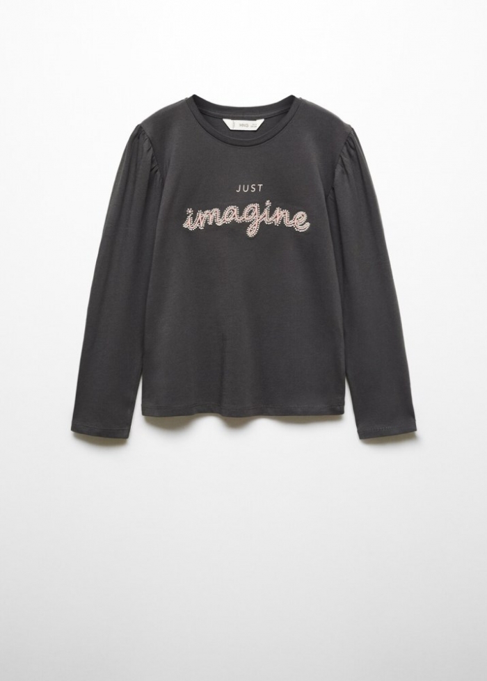 Mango Camiseta manga larga mensaje - Gris antracita
