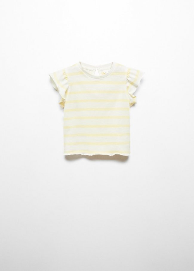Mango Camiseta rayas volantes - Amarillo