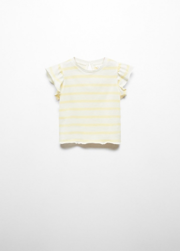 Mango Camiseta rayas volantes - Amarillo