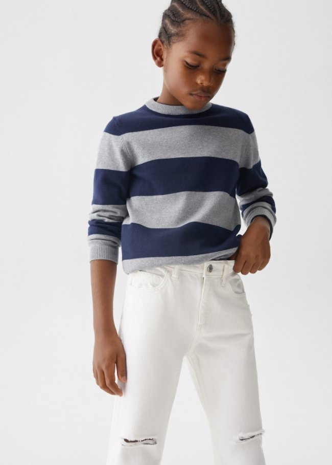 Mango Jeans Dad rotos decorativos - Blanco