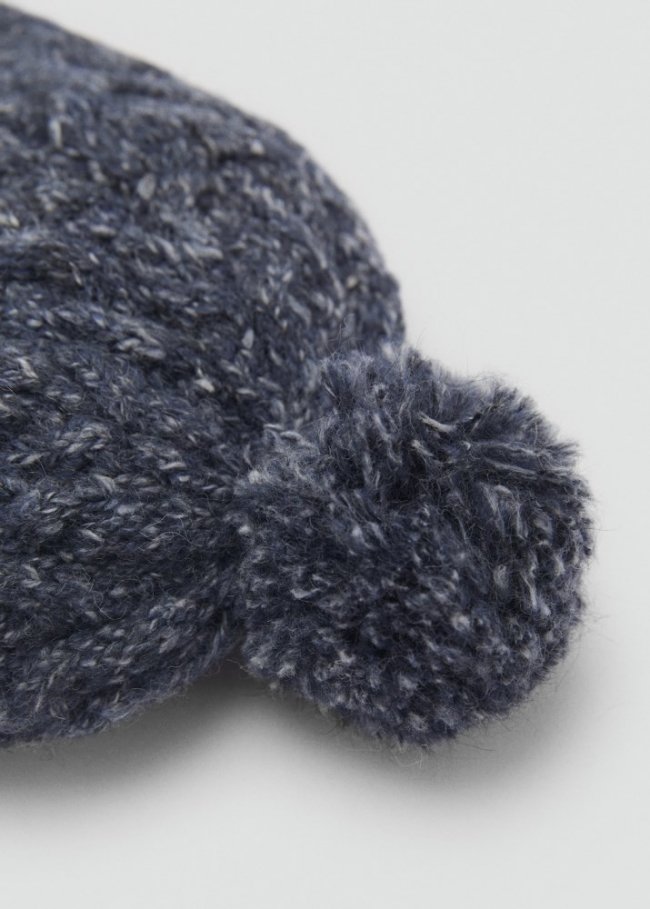 Mango Gorro punto trenzado pompón - Azul marino oscuro