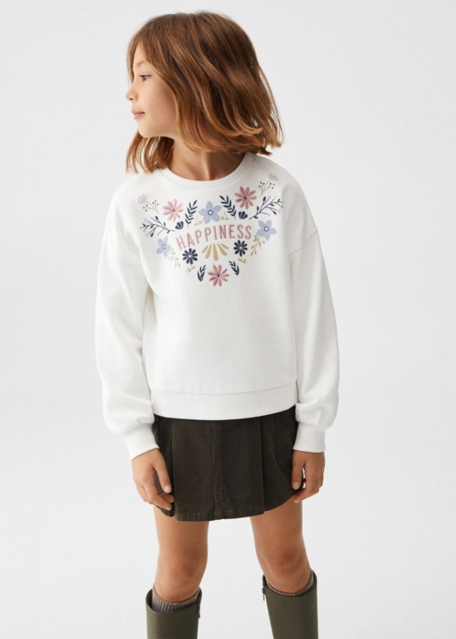 Mango Sudadera estampado bordado - Blanco roto