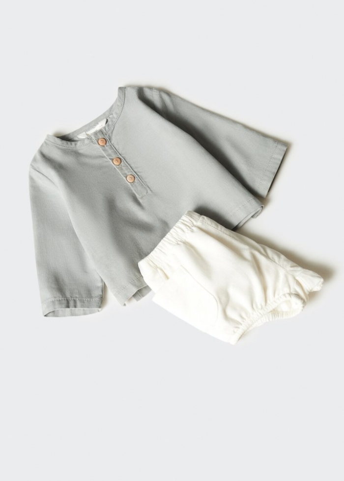 Mango Camisa algodón botones - Verde pastel