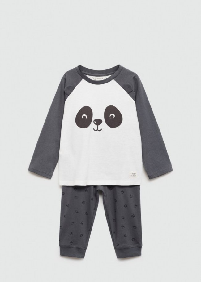 Mango Pijama largo panda - Gris oscuro