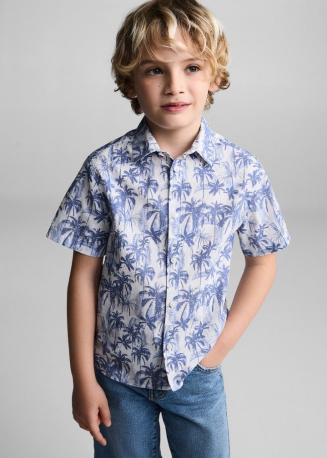 Mango Camisa estampado palmeras - Azul porcelana