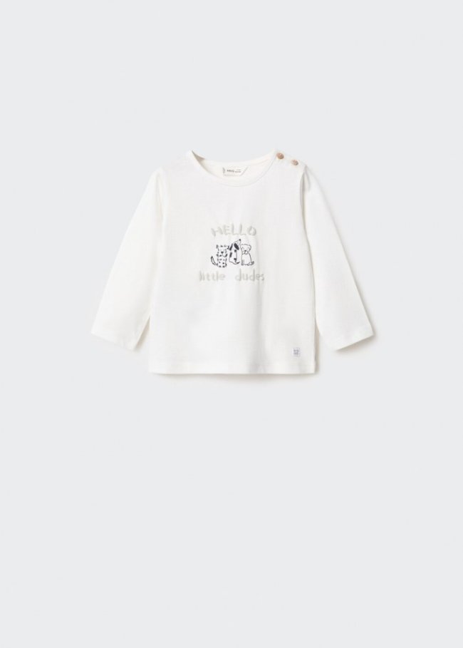 Mango Camiseta manga larga estampada - Blanco roto