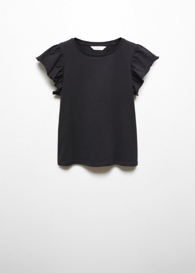 Mango Camiseta volantes manga corta - Negro