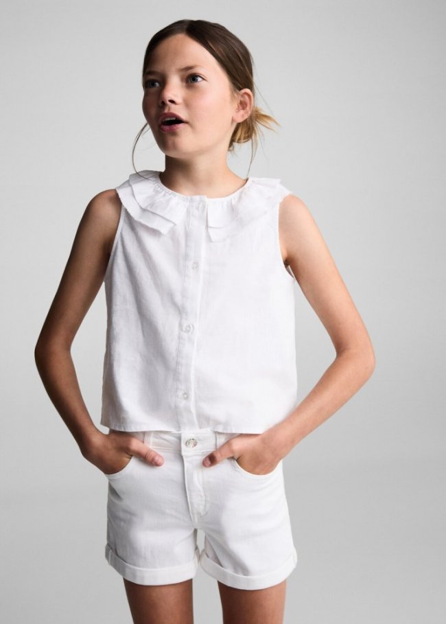 Mango Short denim bajo vuelto - Blanco