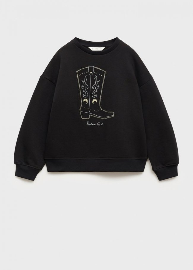 Mango Sudadera algodón detalle bordado - Negro