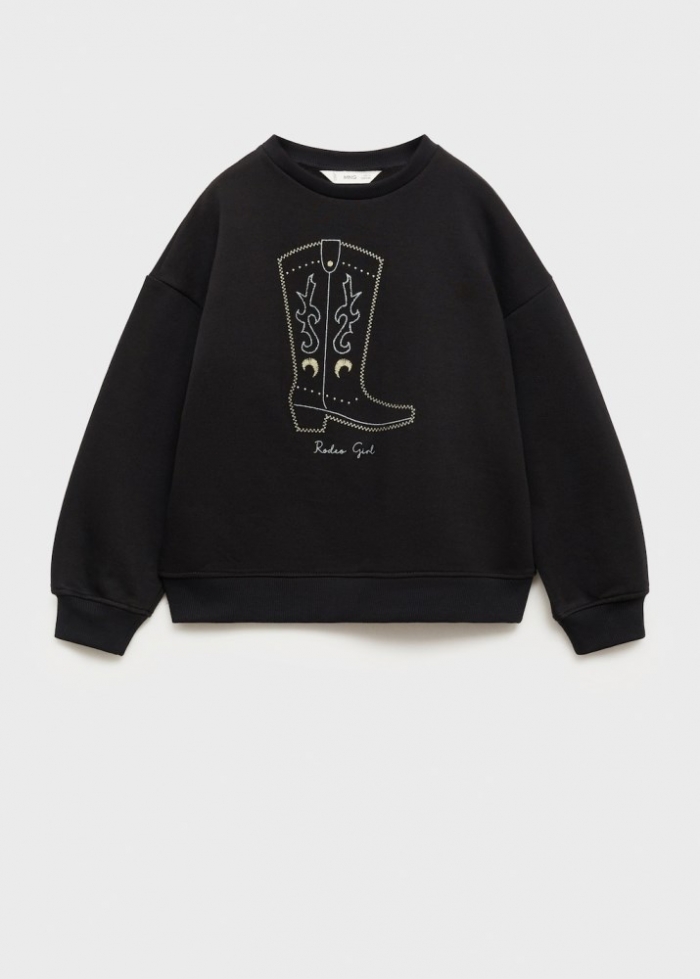 Mango Sudadera algodón detalle bordado - Negro