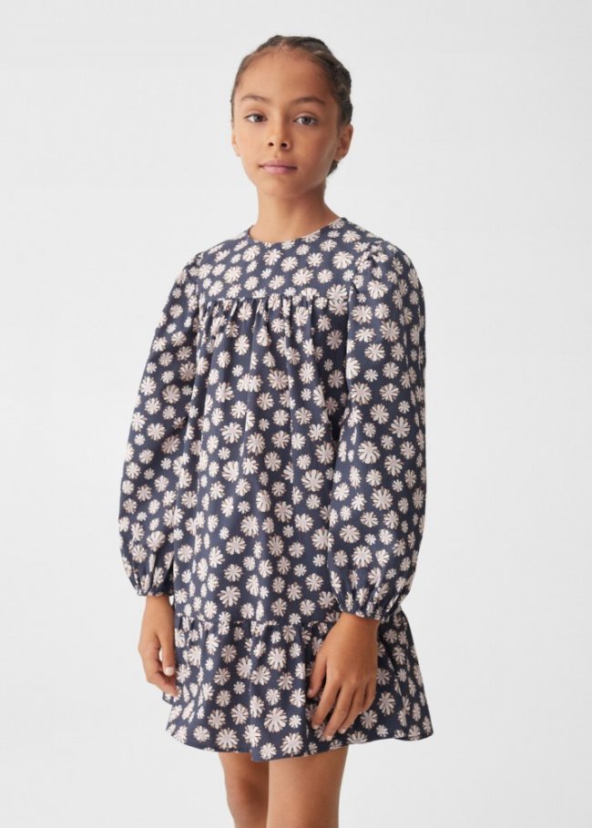 Mango Vestido algodón flores - Gris