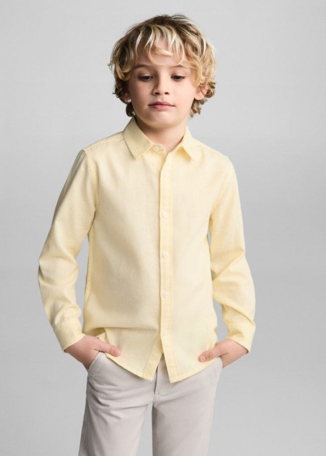 Mango Camisa regular fit algodón - Amarillo pastel