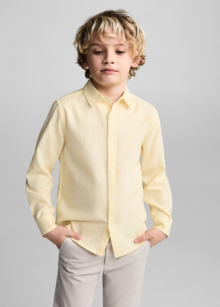 Mango Camisa regular fit algodón - Amarillo pastel