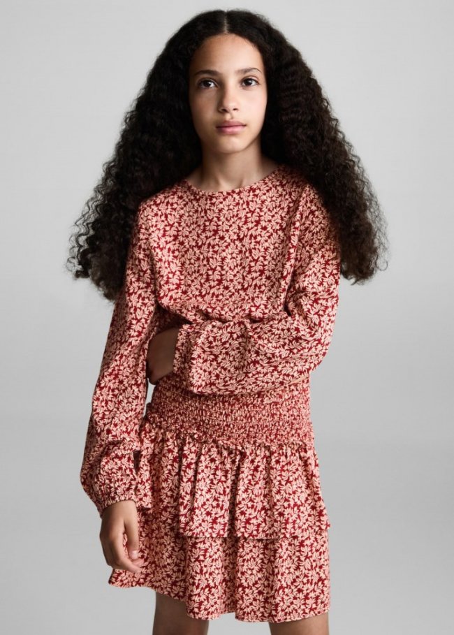 Mango Blusa estampada fruncido - Granate