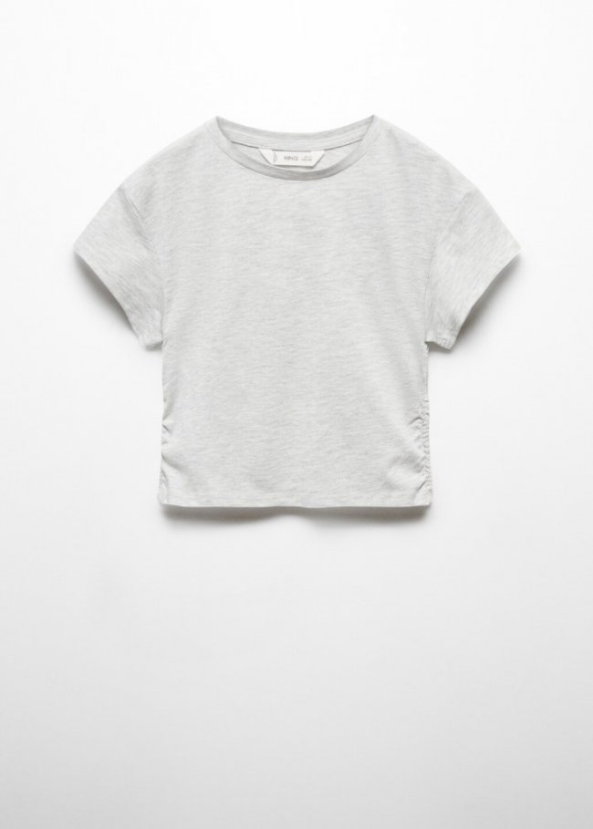 Mango Camiseta algodón detalle fruncido - Gris claro vigoré