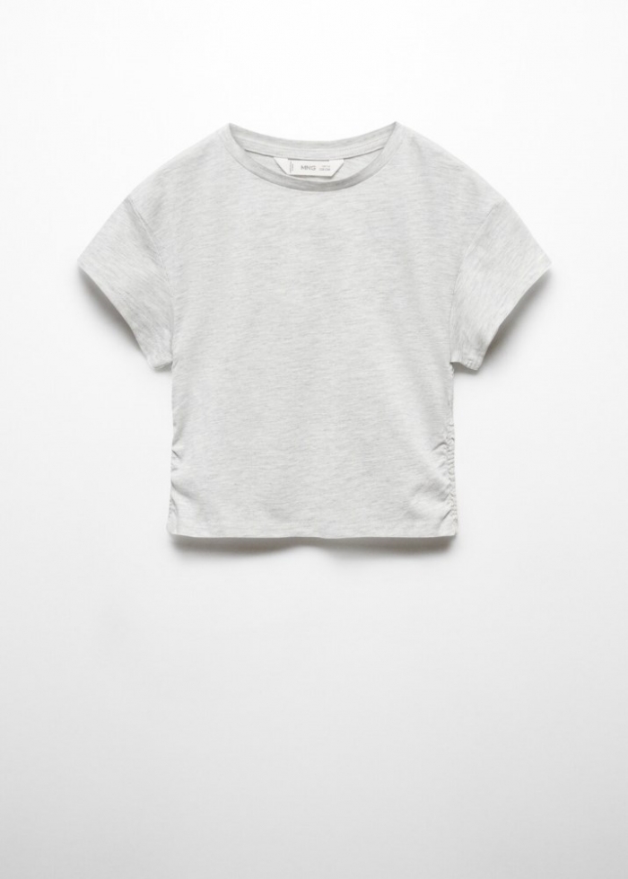 Mango Camiseta algodón detalle fruncido - Gris claro vigoré