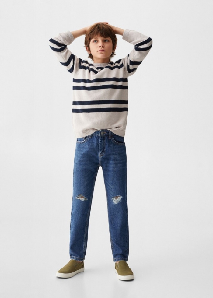 Mango Jeans Dad rotos decorativos - Azul medio