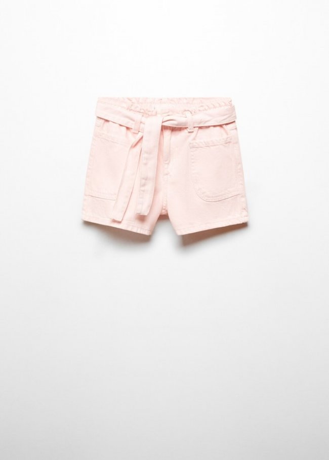 Mango Shorts paperbag cinturón - Rosa pastel