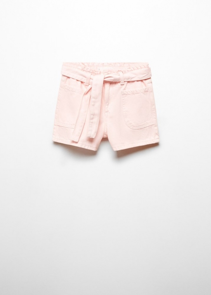 Mango Shorts paperbag cinturón - Rosa pastel
