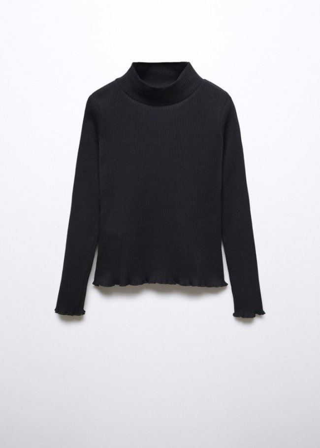 Mango Camiseta canalé cuello alto - Negro