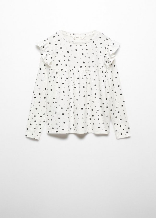 Mango Camiseta manga larga volantes - Blanco roto