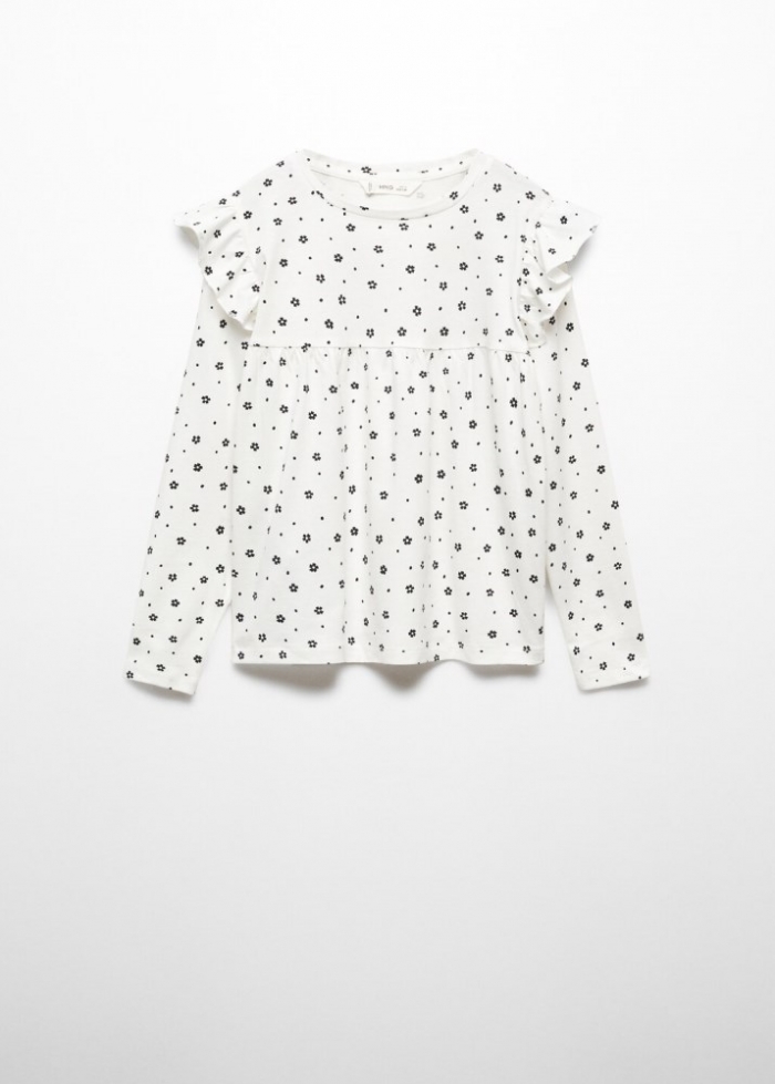 Mango Camiseta manga larga volantes - Blanco roto